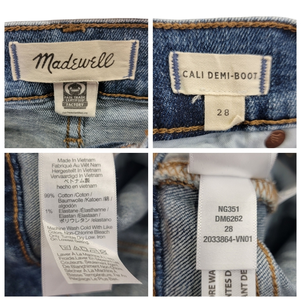 Madewell Cali Demi-Boot Jeans in Glenside Wash Blue Denim Women’s Size 28 - Picture 14 of 17